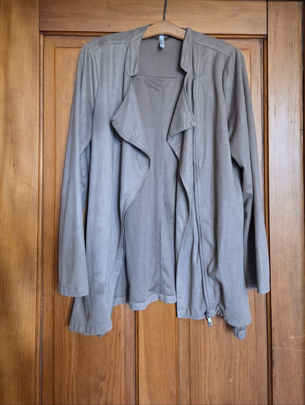 Gray Open-Front Faux-suede Women's Jacket